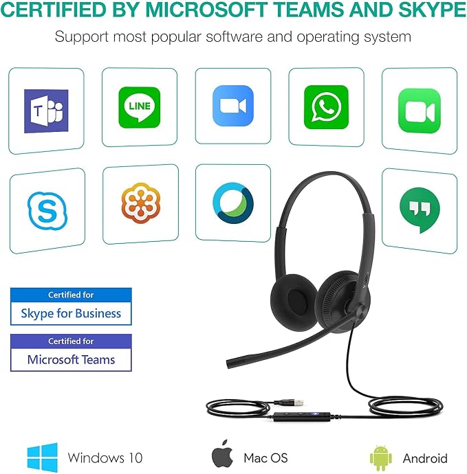 Yealink UH34 Lite Wired Headset,USB-A, Noise Canceling Mic,in-Line Controls | Stereo Headphones,Teams/Zoom Certified, Plug & Play for PC/Laptop/IP Phone, Call Center, Office, Online Meeting, Ultra Light