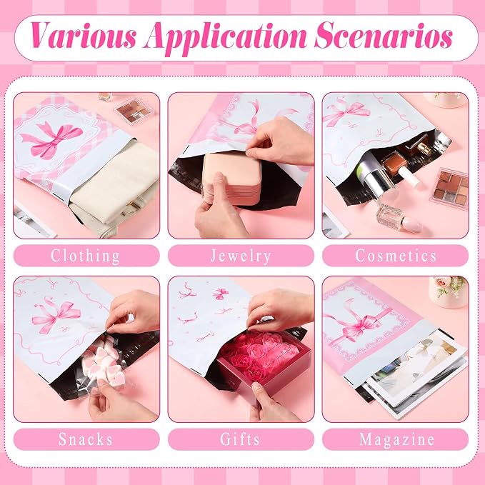 Pasimy 120 Pcs Pink Poly Bubble Mailers Bulk Cute Bow Poly Mailers 10x13 Inch Waterproof Self Adhesive Seal Padded Mailing Envelopes Coquette Mailing Bags for Shipping Small Business Packaging