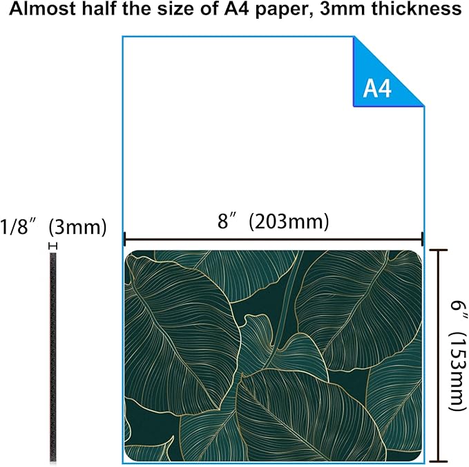 Audimi Small Mouse Pad 6 x 8 Inch, Mini Mouse Pad Thick for Laptop Wireless Mouse Home Office Travel, Portable & Washable (Tropical Leaves)