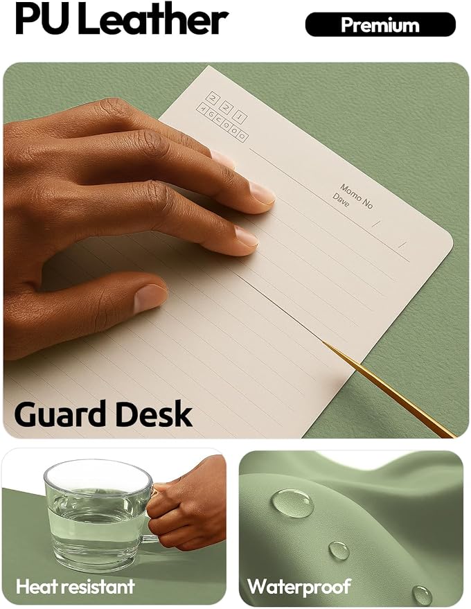 YSAGi Leather Desk Pad Protector, Office Desk Mat, Large Mouse Pad, Non-Slip PU Leather Desk Blotter, Laptop Desk Pad, Waterproof Desk Writing Pad for Office and Home (Bamboo Green,55" x 24")