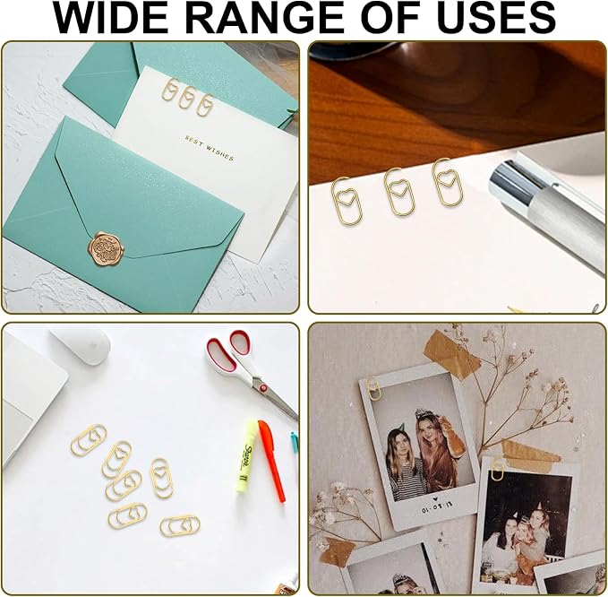 Small Gold Paper Clips 200 Pcs Stainless Steel Cute Paperclips | Love Heart Shaped Paperclips for Paperwork Office School Desk Organizers Wedding Invitations DIY Crafts Scrapbooking (Gold)