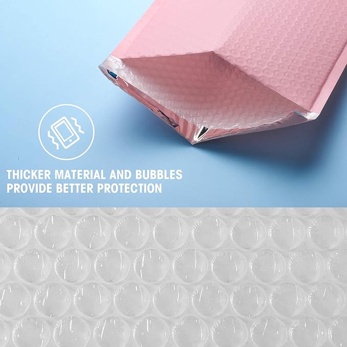 Metronic Bubble Mailers 10.5x16 Inch 250 Pack Light Pink Bubble Mailer Usable Size 10.5x15" Self Seal Waterproof Padded Envelopes for Packaging, Mailing, Shipping, Small Business Supplies Bulk