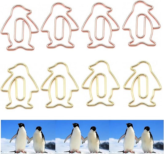 40 Pcs Metal Penguin-Shaped Paper Clips Set - Cute Paperclips for Fun Office Supplies and Party Decor (Gold, Rose Gold)