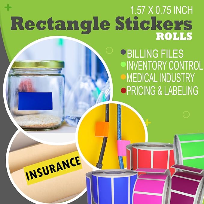 Small Color-Coding Label Roll 40mm x 19mm, 5 Rolls- 2500-Pack, Rectangular Labels Paper Sheets Bulk 1.57in x 0.75 in (Pastel Yellow) by Royal Green