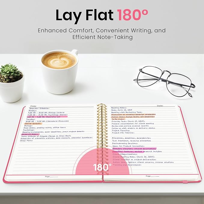 Lined Spiral Journal Notebook for Women, A5 College Ruled Journals for Writing, Hardcover Notebooks for Work, Note taking and Office School Supplies,140 Pages - Peach Pink