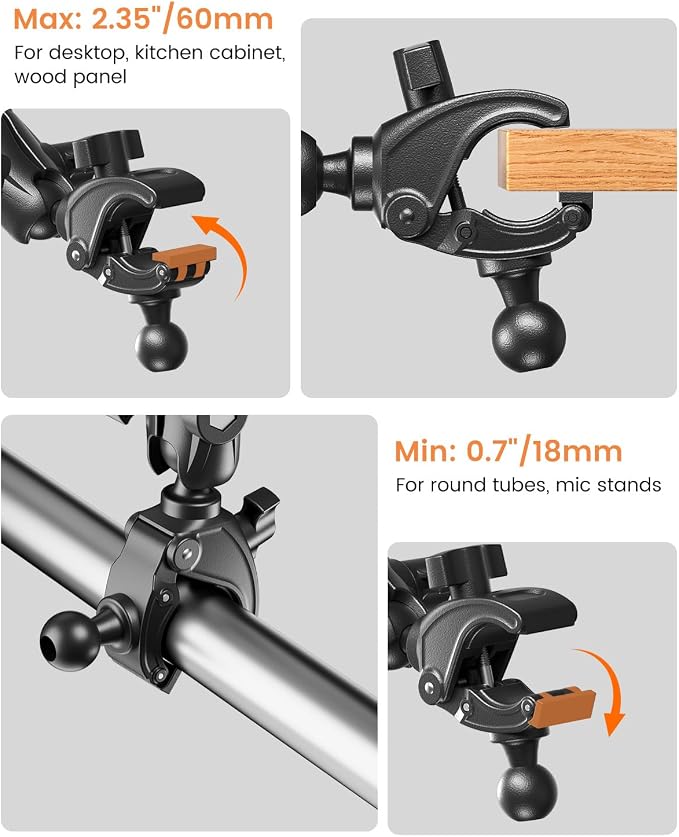 OHLPRO Tablet Holder for Mic Stand, 360° Adjustable Long Arm Tablet & Phone Mount with Clamp, for Treadmill Handlebar, Peloton Bike, Stroller, Wheelchair, Fits 5–13" Devices