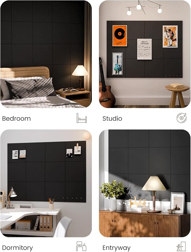 Fluxynara Felt Bulletin Board & Cork Board Alternative, Black | 48" x 36" Pin board, Removable Adhesive Tabs, Easy Install Without Wall Damage, For Home Office Decor