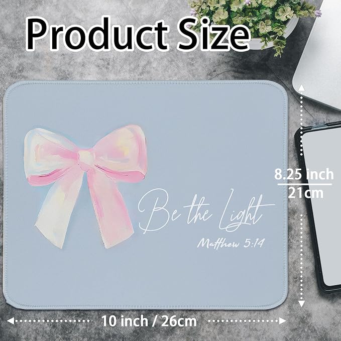 UTELKA Blue and Pink Mouse Pad, Christian Mousepad 10x8 | Coquette Bows Computer Mousepad for Desk, Be The Light, Inspritional Gifts, Religious Gifts for Women, Christian Pffice Decor