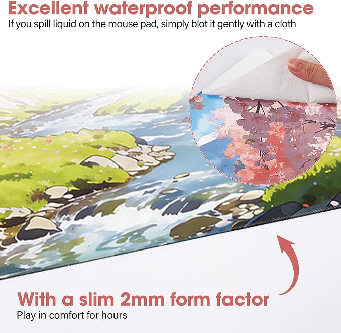 Cherry Blossom Anime Large Gaming Mouse Pad Waterproof Desk Mat | 31.5x15.7 Inch Non-Slip Rubber Base Stitched Edges