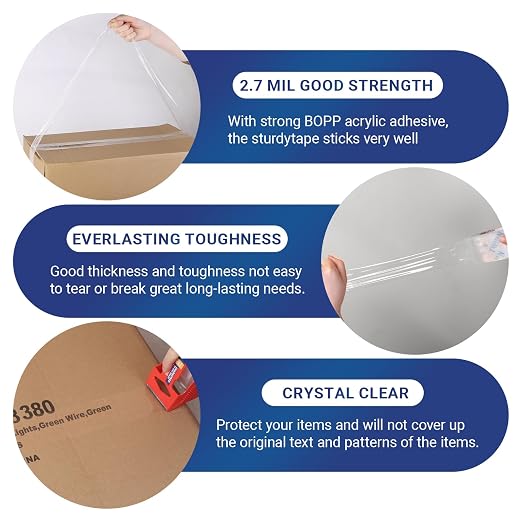 Heavy Duty Clear Packing Tape with Dispenser Combo for Shipping, Moving & Storage,Thicker Clear Packing Tape, 1.88 inches Wide, 60 Yards Per Roll, 12 Pack 720 Total Yards