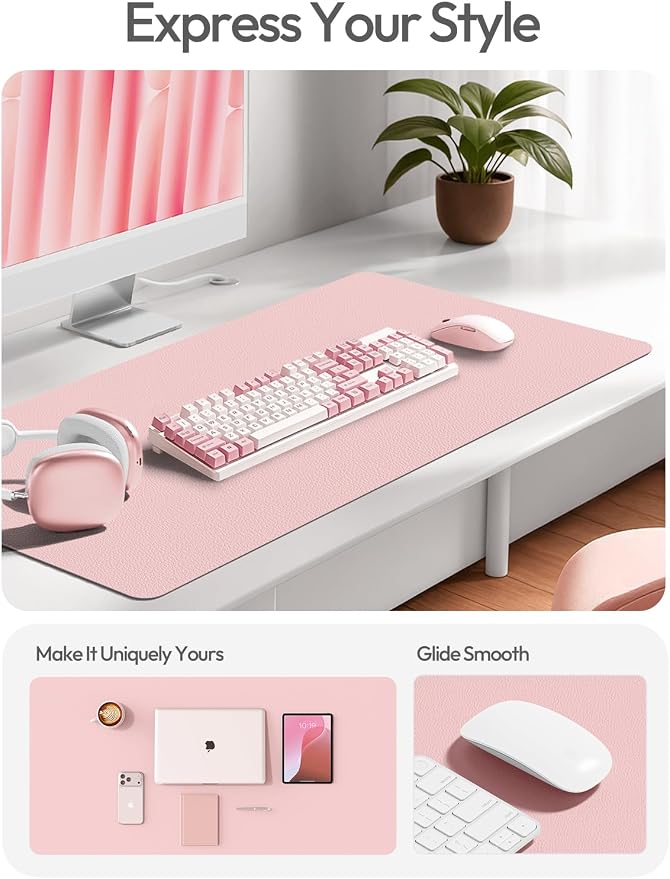 YSAGi Leather Desk Protector, Office Mat, Large Mouse Mat, Non-Slip PU Leather Blotter, Laptop Desk Mat, Waterproof Writing Pad for Office and Home(Light Pink, 42" x 17.2")