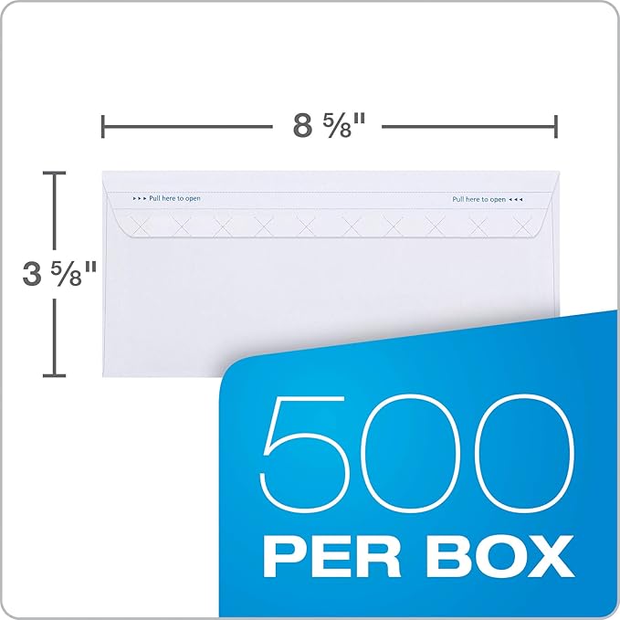 Columbian #8-5/8 Security Envelopes, 500 Pack, Double Window Self Seal Envelopes for QuickBooks Checks and Business Mailings, Tamper Evident, 3-5/8" x 8-5/8", Durable 24 lb White Paper