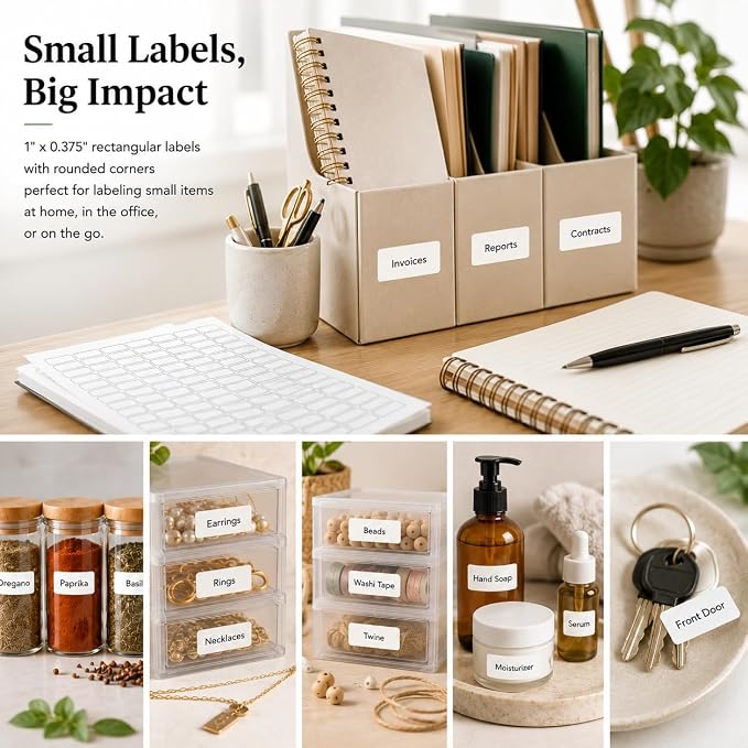 Printable Rectangle Labels, 1 x 0.375 Inch - 1660 Pack | White printable labels for inkjet & laser printers. Template included.