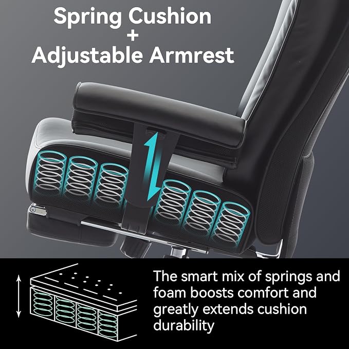 Efomao Big and Tall Executive Office Chair 450lbs,Black | 5.9" Thick Pocket Spring Cushion, Reclining Breathable PU Leather Desk Chair with Foot Rest, Soft Comfortable Support