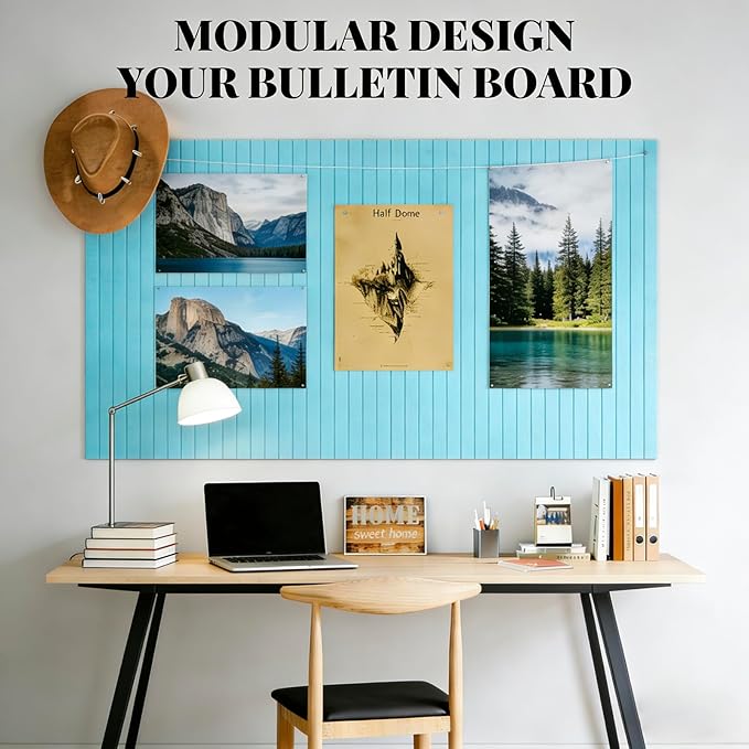 Large Felt Bulletin Board Cork Board Alternative with Safe Removable Adhesive Tabs, Wall Bulletin Board for Home Office Classroom Pin Board (Sky Blue, Fine-Stripe 12-Pack)