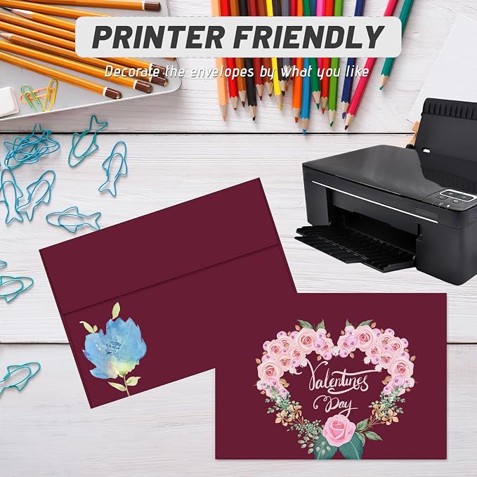 5x7 Envelopes For Invitation(50, Burgundy, A7) | A7 Envelope,50 pack 5x7 card Envelopes Self Seal,for weddings, greeting cards,baby shower,photos,birthday