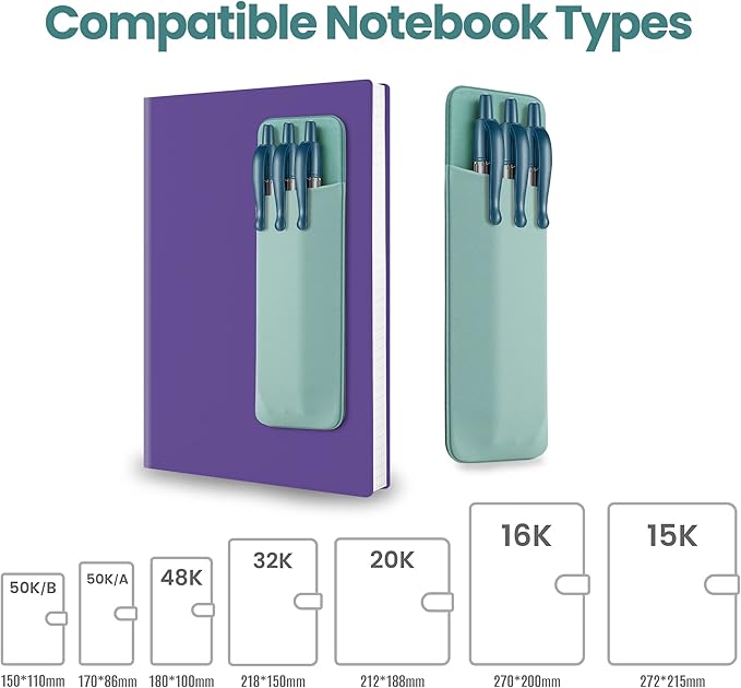 Epessa Stick-On Pen Holder for Notebook, Adhesive Pencil Sleeve Pouch for Hardcover Journals, Planners, Notebooks, Reusable Pen Pocket Organizer Easy to Remove (Green)