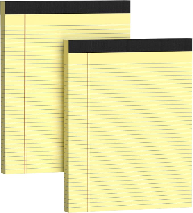 Legal Pads 8.5 X11, Narrow Ruled Notepads, 2 Pack, 50 Sheet/Pad, Yellow Legal Pads, Tear Off Notepad, Perforated Writing Pad, Notebook Paper College Ruled, Notepads for Office Home School, Notepad
