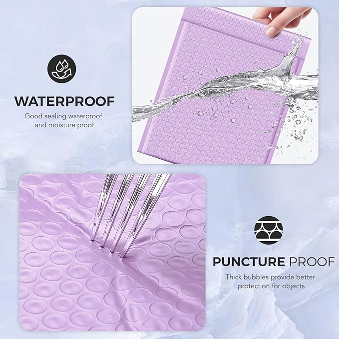 Metronic Large Bubble Mailers 12x15 Inch 40 Pack Waterproof Padded Envelopes Lavender Bubble Envelopes Opaque Cushioning Mailer for Shipping Clothes, Books,Jewelry Makeup Supplies