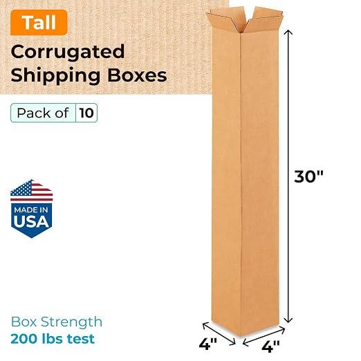 Tall Moving & Shipping Boxes 4x4x30 inches (10-Pack) - Extra Strength 200 lb vs Regular - Corrugated Strong Boxes for Packaging Moving - Box for Shipping, Made in USA - Tall Box by IDL Packaging | Extra Strength 200 lb vs Regular - Corrugated Strong Bo...