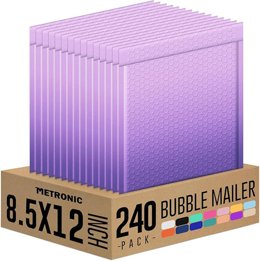 Metronic Bubble Mailers 8.5x12Inch 240 Pack Usable Size 8.5x11'' Gradient Purple Bubble Mailer Waterproof Padded Envelopes for Gift Packaging, Mailing, Makeup, Small Items Bulk