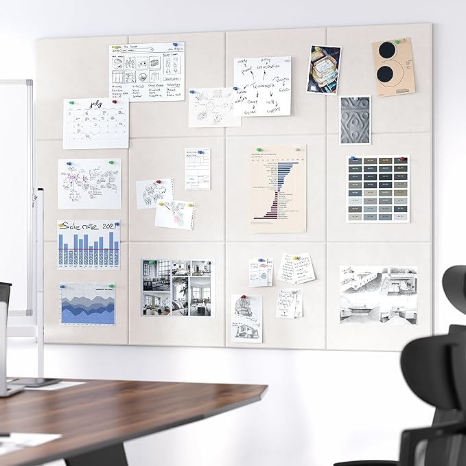 Large Cork Board for Wall, 48" x 36" Bulletin Board with Pushpins, 12 Panels Felt Tiles Tack Push Pin Board for Office, Light Tan
