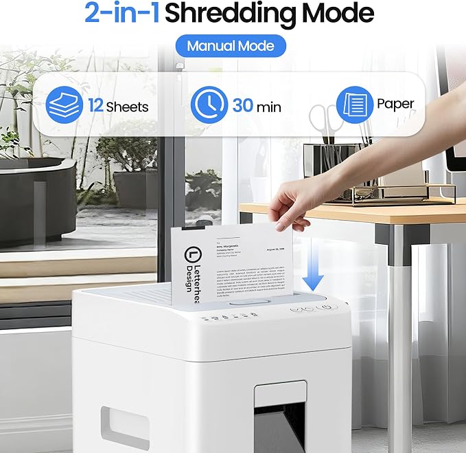 110 Sheets Micro Cut Paper Shredder Auto/Manual Feed Shredder P-4 Security Level for Home Office & Commercial Use 6.8 Gallons Bin with Casters