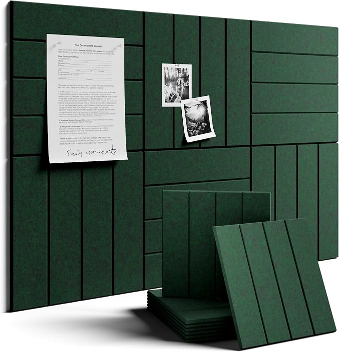 Fluxynara Felt Bulletin Board & Cork Board Alternative, Pine Green | 36" x 24" Pin board, Removable Adhesive Tabs, Easy Install Without Wall Damage, For Home Office Decor
