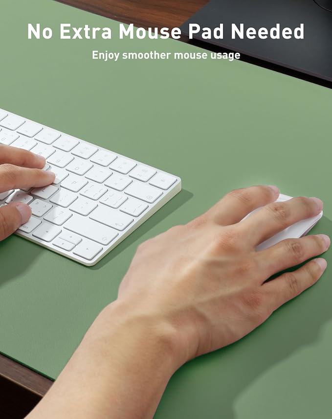 Aothia Faux Leather Desk Mat - Large Mouse Pad, Non-Slip PU Leather Blotter, Waterproof Writing Surface for Office and Home (Olive Green, 63" x 17")