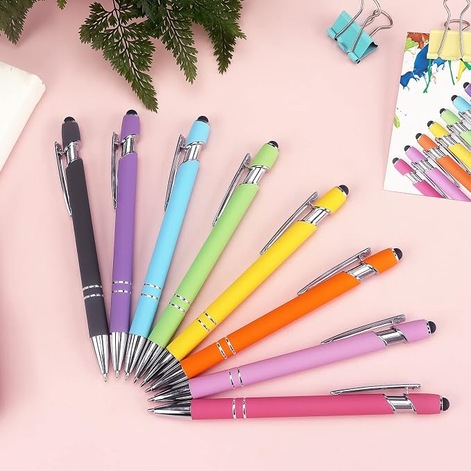 Bribobo 8 Pack Ballpoint Pen 2-in-1 Stylus, 1.0 mm Black Ink | Retractable Ballpoint Pen with Stylus tip, Metal Stylus Pen for Touch Screens