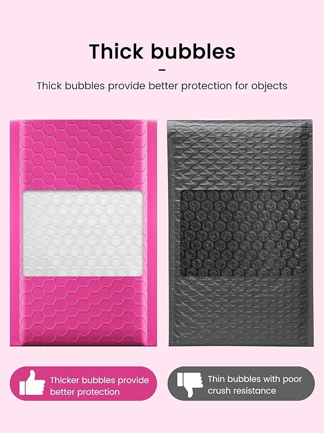 GSSSUSA Bubble Mailers 4x8 Inch 500 Pack Padded Envelopes Usable Size 4x7 Inch Shipping Envelopes Self Seal Small Packaging Shipping Bags for Mailing Jewelry, Small Business, Pink
