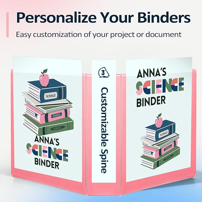 Sooez BinderX Extra Durable 3 Inch 3 Ring Binder, D-Ring Large Binders | Holds 670 Sheets of 8.5x11 Paper, Customizable View Cover with 2 Inside Pockets, School & Office Supplies, Dark Blue