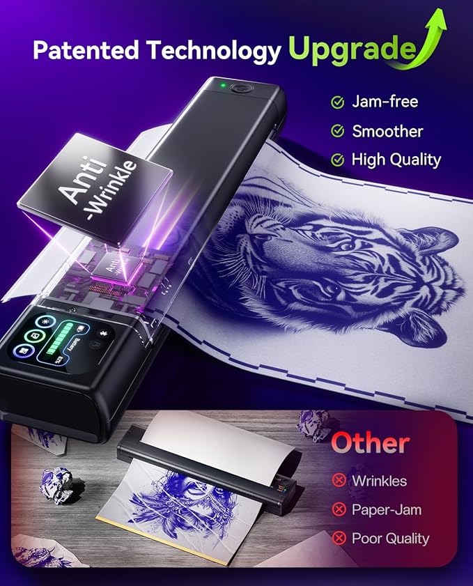 Phomemo M08F Plus Tattoo Stencil Printer with Touchscreen, Bluetooth Tattoo Printer Machine with 10pcs Premium Transfer Paper, Compatible with Phone/Tablet/PC, Tattoo Supplies for Tattoo Artists
