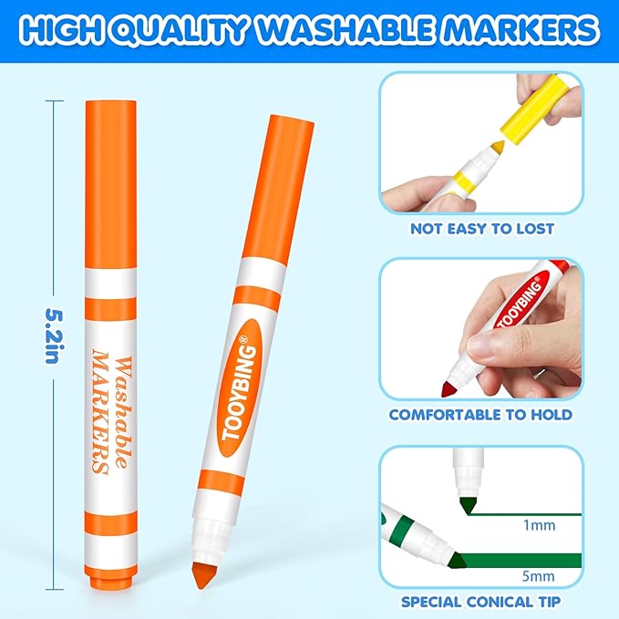Washable Markers Bulk (72 Count, 6 Box), Broad Line Markers for Kids with Conical Tip, Assorted Colors, Drawing Essentials for School Classroom, Student Must Have for Coloring Book, Art Craft Supplies