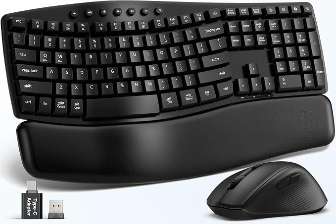 Wireless Keyboard and Mouse Combo, SABLUTE MA41 30dB Quiet Ergonomic Wave Keyboard Set with Soft Leather Palm Rest, Dual-System Switch for Windows/Mac, Ideal for Business Teams Home Office | Soft Leather Memory Foam Wrist Rest, 2.4GHz Wireless, UAB-A &...