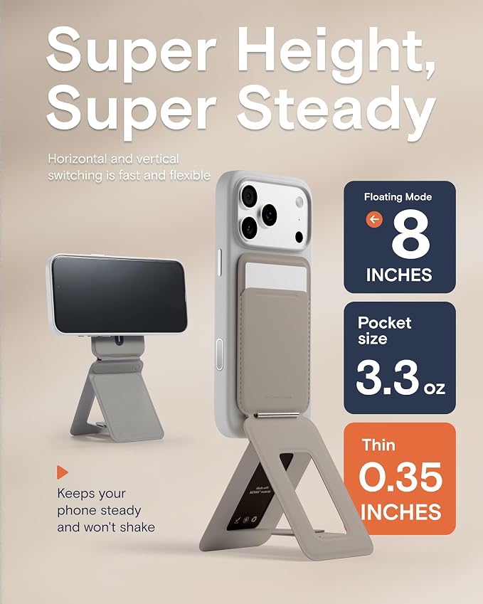 MOFT Phone Stand Wallet, NFC-Supported Tap-and-Go Card Holder, MOVAS Leather, Slim Magnetic Tripod for iPhone 17/16/15/14/13/12, Travel Essential Wallet Cell Phone Stand for 2 Cards, Taupe