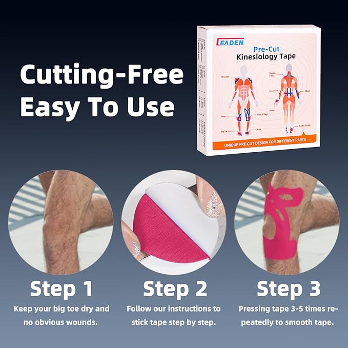 IEADEN Precut Kinesiology Tape for Knees, 20 Pcs - Knee Support & Stability, Knee Pain Relief Athletic Tape - Waterproof & Elastic, Breathable Hypoallergenic Latex-Free Tape, Pink