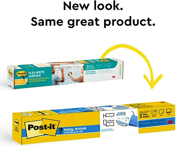 Post-it Easy Erase Permanent Marker Whiteboard Surface, Permanent Marker Wipes Away with Water, 6 ft x 4 ft, White Dry Erase Whiteboard Film (EE6x4)
