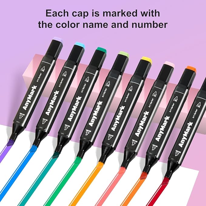 AnyMark Alcohol Markers, 168 Colors Dual Tip Art Coloring Markers Set for Adult Book Drawing Sketching Painting, Chisel & Fine, Black Penholder