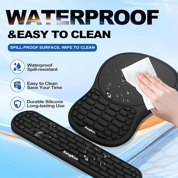 Ergonomic Keyboard Wrist Rest Mouse Pad Wrist Support Set, Black | Ergonomic Memory Foam,Pain Relief Wrist Support,Non-Slip Base, Waterproof Smooth Surface,Office & Gaming Desk Accessories