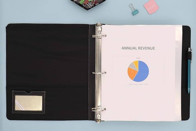 Blue Sky ProView Legacy Black 3 Ring Binder, Letter Size, 1.5", Textured Faux Leather Cover, Built in Pockets, Holds 265 Sheets (10040) | Textured Faux Leather Cover, Built-in Pockets, Holds 265 Sheets, For Office and School