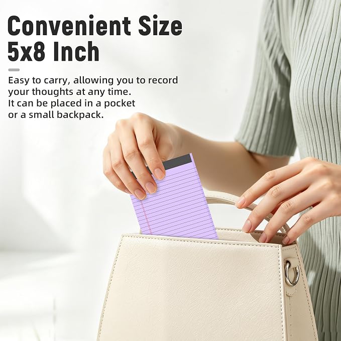 12pcs Note Pads 5"x8",600 Sheets Small Legal Pad, Perforated Color Notepads | 50 Sheets/Pack Notebook, College Ruled Lined Bulk Writing Pad,Sturdy Back Paper Pads 5" x 8 " for Office, School, Business
