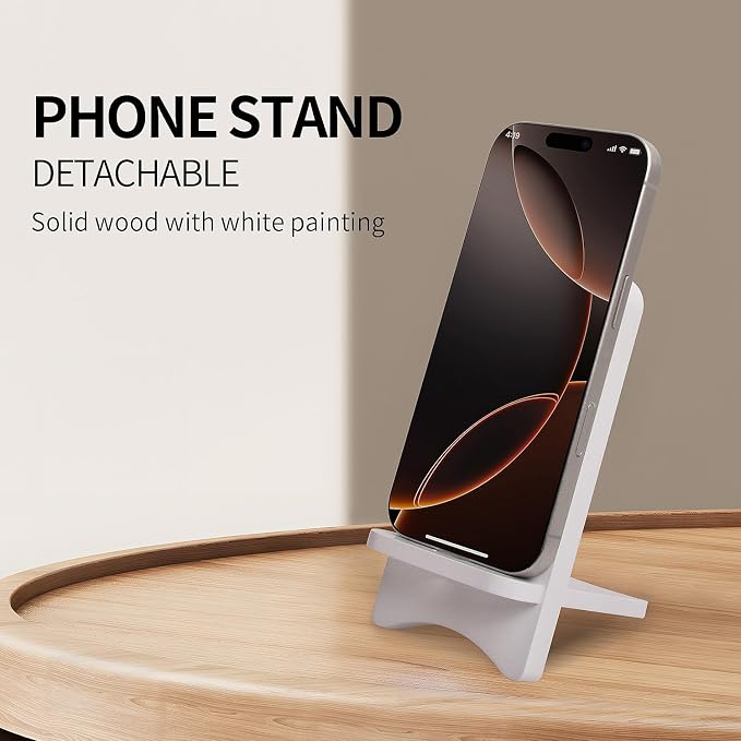 Solid Wood Simple Phone Stand, Desktop Stand,Tablets Tablet Display Stand, Compatible with All Phones (White Wood)