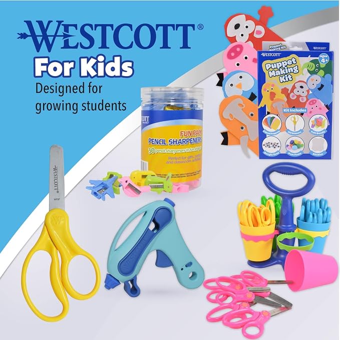 Westcott Right & Left-Handed Scissors For Kids - Back to School Essentials, Classroom Must Haves, Art Supplies - 5-Inch Pointed Safety Scissors - Assorted Colors (ACM13141) (Pack of 36)