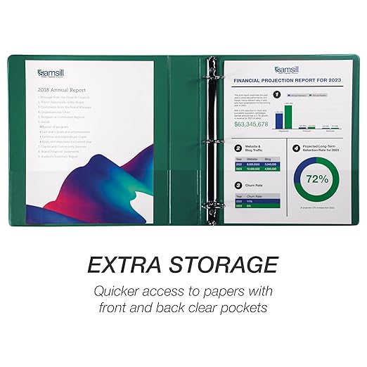 Samsill 1.5 Inch 3 Ring Binder, Economy Round Ring, Clear View Cover, 325 Sheet Capacity - for School, Home, Office - Forsest Green