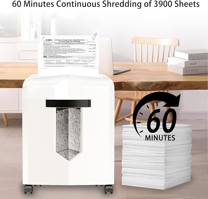 Bonsaii C266-B Micro Cut Shredder, Easy-Carry Handle, 12-Sheet, P-4 Security, 60 Min Continuous, CD/Credit Card, Jam-Proof, 4.2 Gal Bin, Ideal for Home Office Use, White/Gray