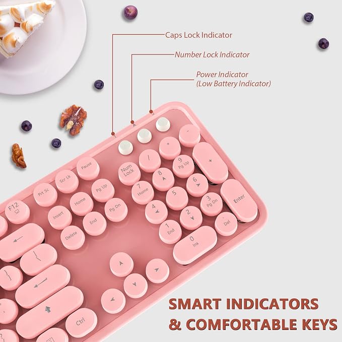 Wireless Keyboard and Mouse Combo, 2.4G Typewriter, Pink | Retro Full Size Computer Keyboards, Cute Mouse, USB Dongle Plug and Play, for PC,Laptop,Desktop,Windows