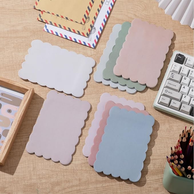 Eaasty 8 Pack Scalloped Sticky Notes 4" X 6" Vintage Memo Pads | Vintage Aesthetic Wavy Edges, Self-stick for School Office Desk, 240 Sheets Bulk, Cute Design for Reminders Planning