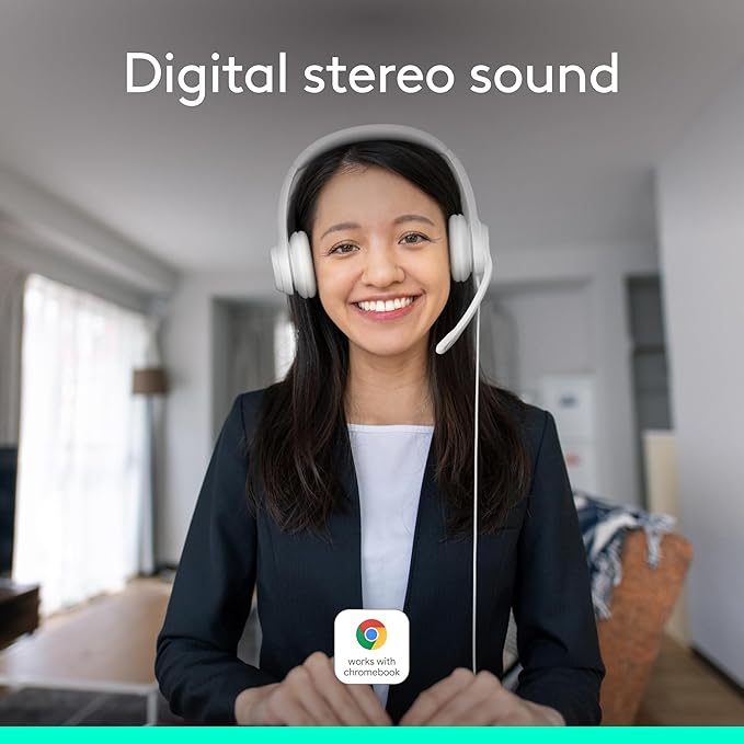 Logitech H390 Wired Headset for PC/Laptop, Stereo Headphones with Noise Cancelling Microphone, USB-A, In-Line Controls, Works with Chromebook - Off White