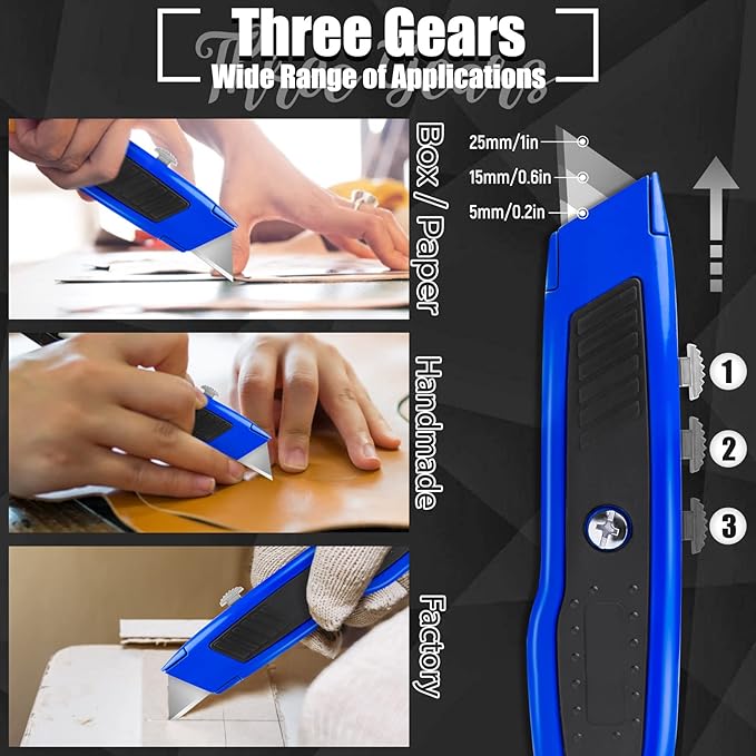 2 Pack Box Cutter, Heavy Duty Utility Knife with Retractable Razor Blade, SK5 Blades and Safety Lock for Cardboard, Boxes, and Warehouse Use